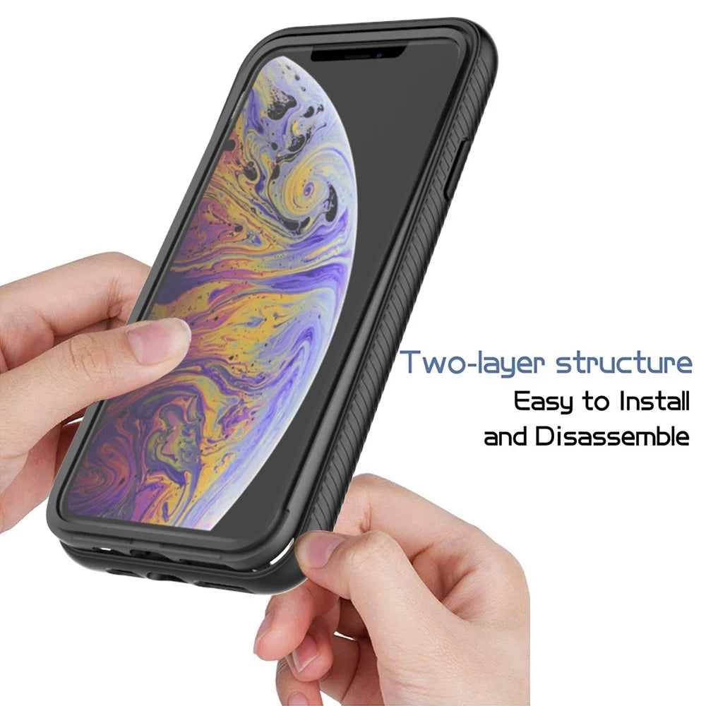 For iPhone XS Max 6.5 inch Anti-scratch Hard PC + Soft TPU Hybrid Cover Anti-drop Phone Case with PET Screen Protector - Black - 2