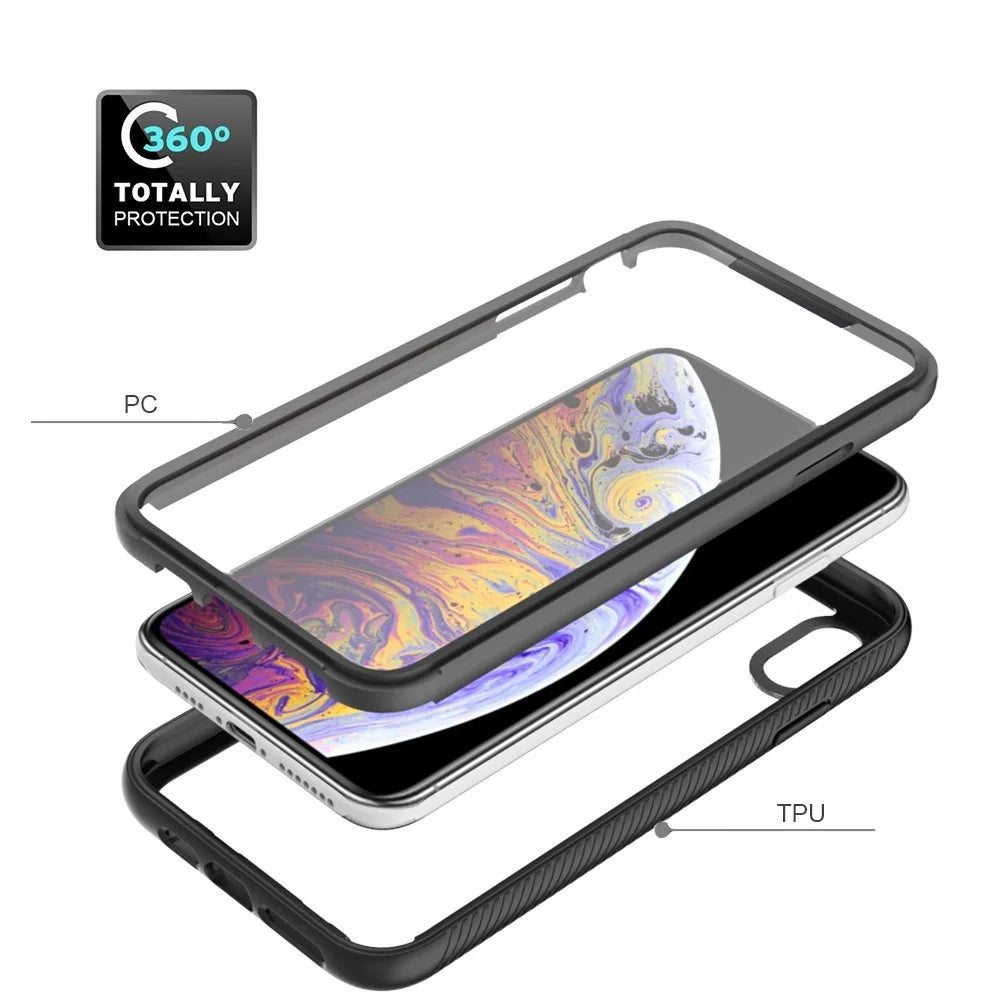 For iPhone XS Max 6.5 inch Anti-scratch Hard PC + Soft TPU Hybrid Cover Anti-drop Phone Case with PET Screen Protector - Black - 3