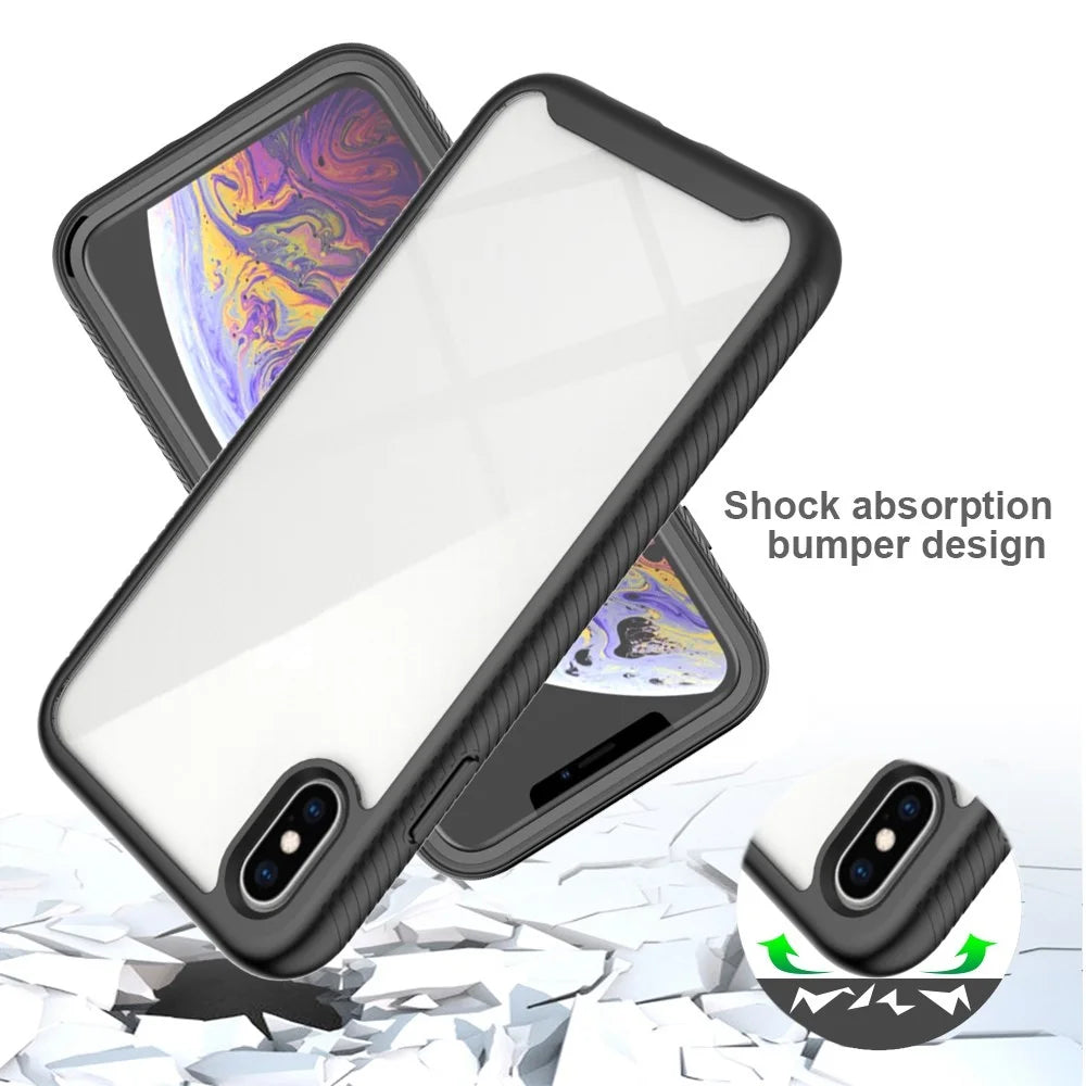 For iPhone XS Max 6.5 inch Anti-scratch Hard PC + Soft TPU Hybrid Cover Anti-drop Phone Case with PET Screen Protector - Black - 4