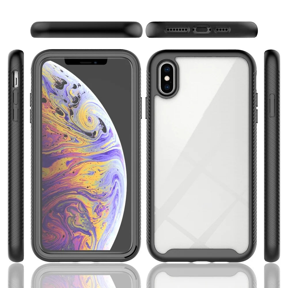 For iPhone XS Max 6.5 inch Anti-scratch Hard PC + Soft TPU Hybrid Cover Anti-drop Phone Case with PET Screen Protector - Black - 6