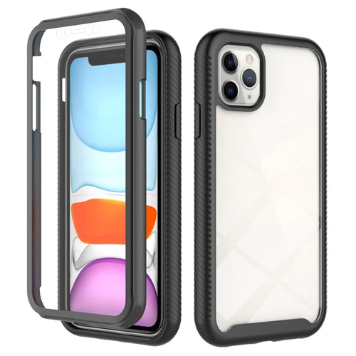 For iPhone 11 Pro 5.8 inch Hard PC + Soft TPU Hybrid Cover Anti-drop Phone Case with PET Screen Protector - Black - 1