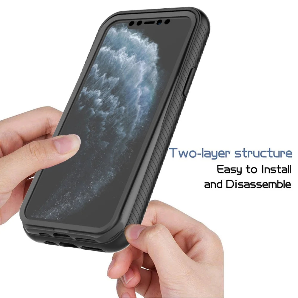 For iPhone 11 Pro 5.8 inch Hard PC + Soft TPU Hybrid Cover Anti-drop Phone Case with PET Screen Protector - Black - 2