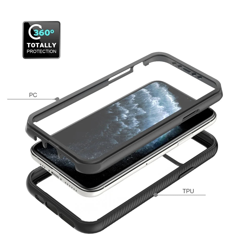 For iPhone 11 Pro 5.8 inch Hard PC + Soft TPU Hybrid Cover Anti-drop Phone Case with PET Screen Protector - Black - 3