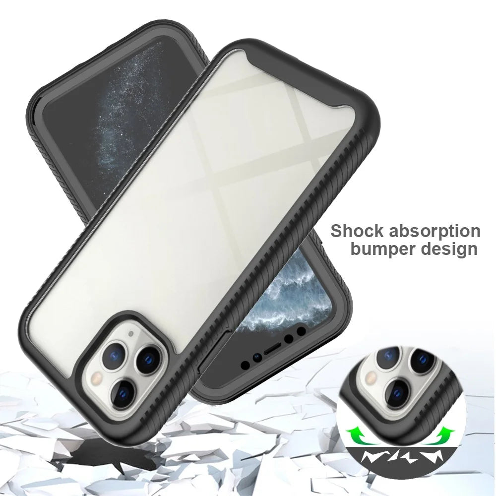 For iPhone 11 Pro 5.8 inch Hard PC + Soft TPU Hybrid Cover Anti-drop Phone Case with PET Screen Protector - Black - 4