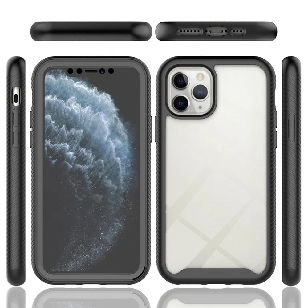 For iPhone 11 Pro 5.8 inch Hard PC + Soft TPU Hybrid Cover Anti-drop Phone Case with PET Screen Protector - Black - 6