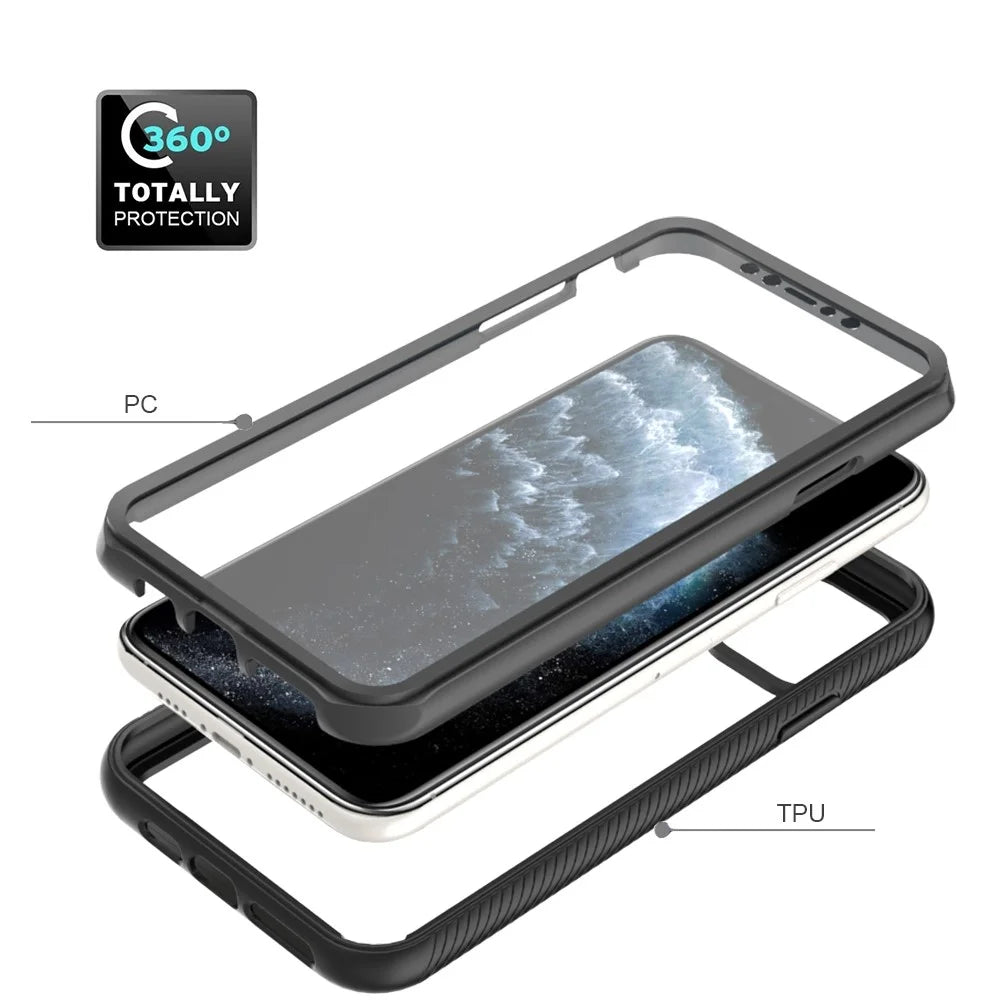 For iPhone 11 Pro Max 6.5 inch 3-in-1 Shockproof Phone Case PC Back + TPU Frame + PET Screen Protector Hybrid Cover - Black - 3