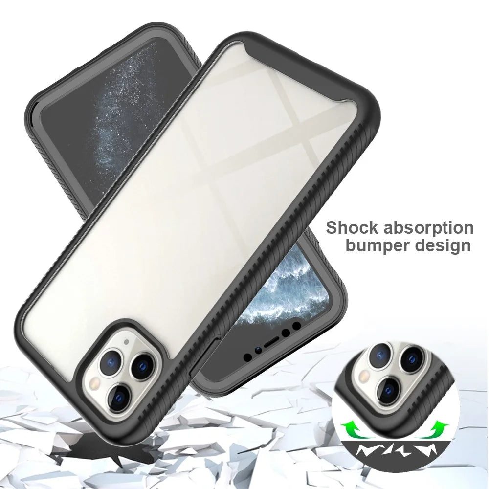For iPhone 11 Pro Max 6.5 inch 3-in-1 Shockproof Phone Case PC Back + TPU Frame + PET Screen Protector Hybrid Cover - Black - 4
