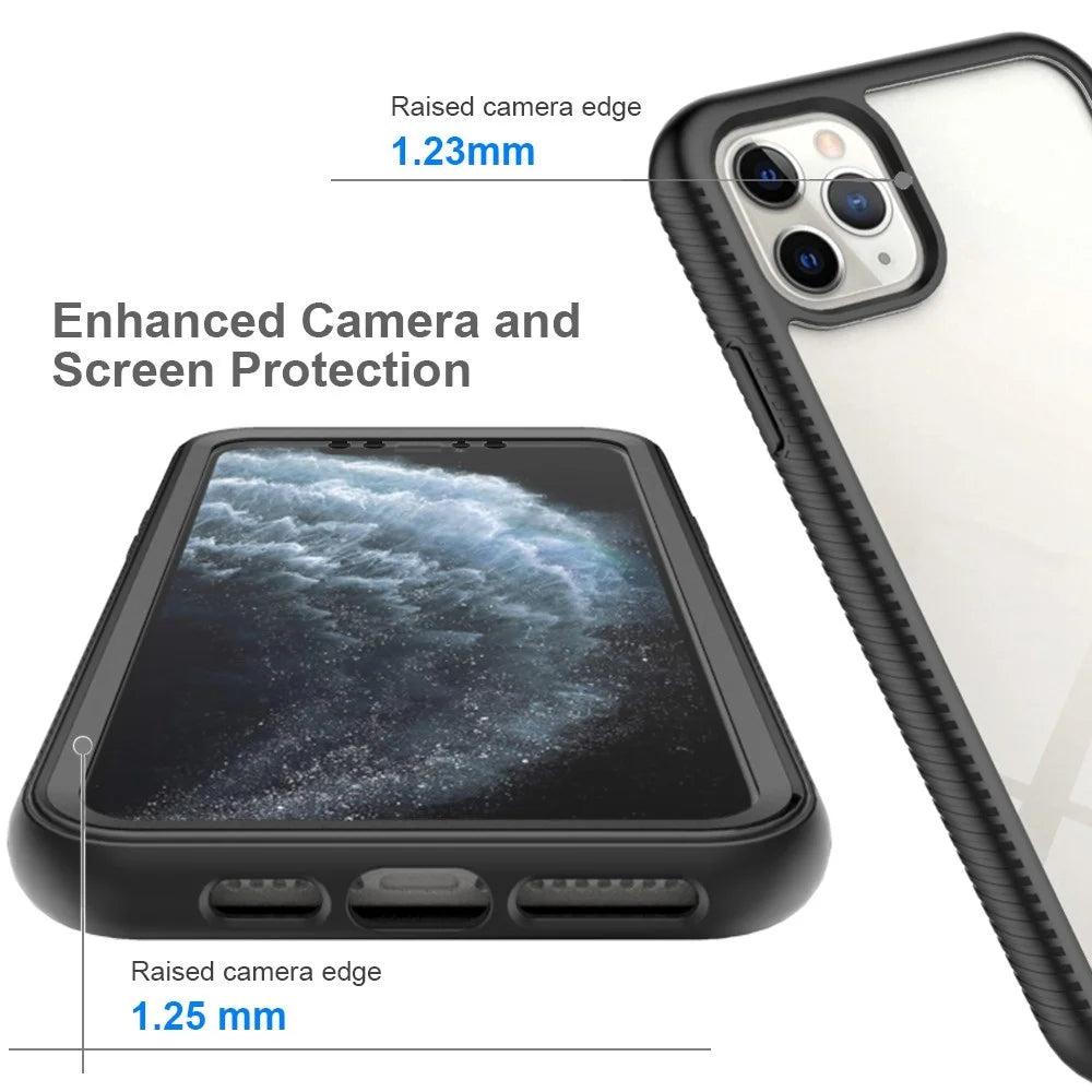 For iPhone 11 Pro Max 6.5 inch 3-in-1 Shockproof Phone Case PC Back + TPU Frame + PET Screen Protector Hybrid Cover - Black - 5