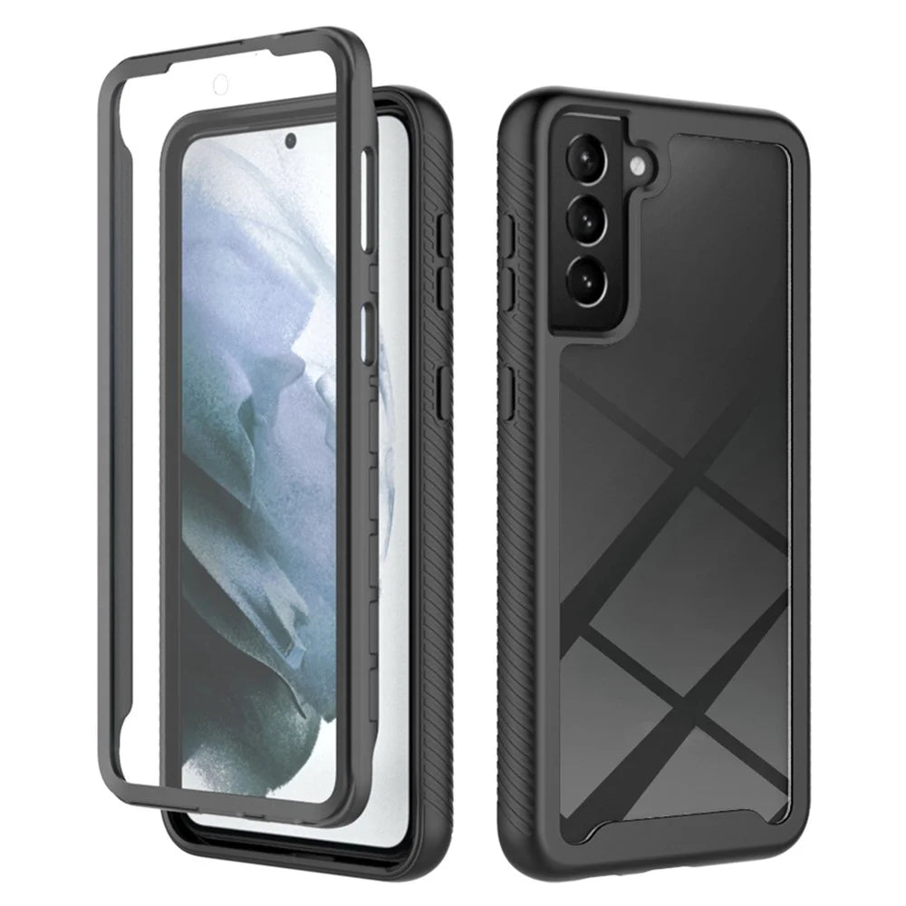 For Samsung Galaxy S21 4G / 5G Full Protection Phone Case Hard PC + Soft TPU Hybrid Cover with PET Screen Protector - Black - 1