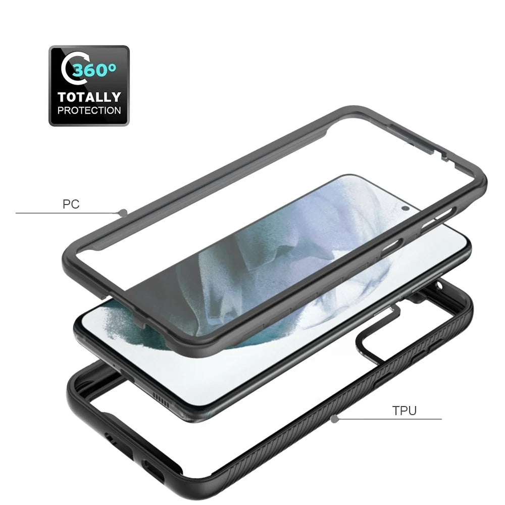 For Samsung Galaxy S21 4G / 5G Full Protection Phone Case Hard PC + Soft TPU Hybrid Cover with PET Screen Protector - Black - 3
