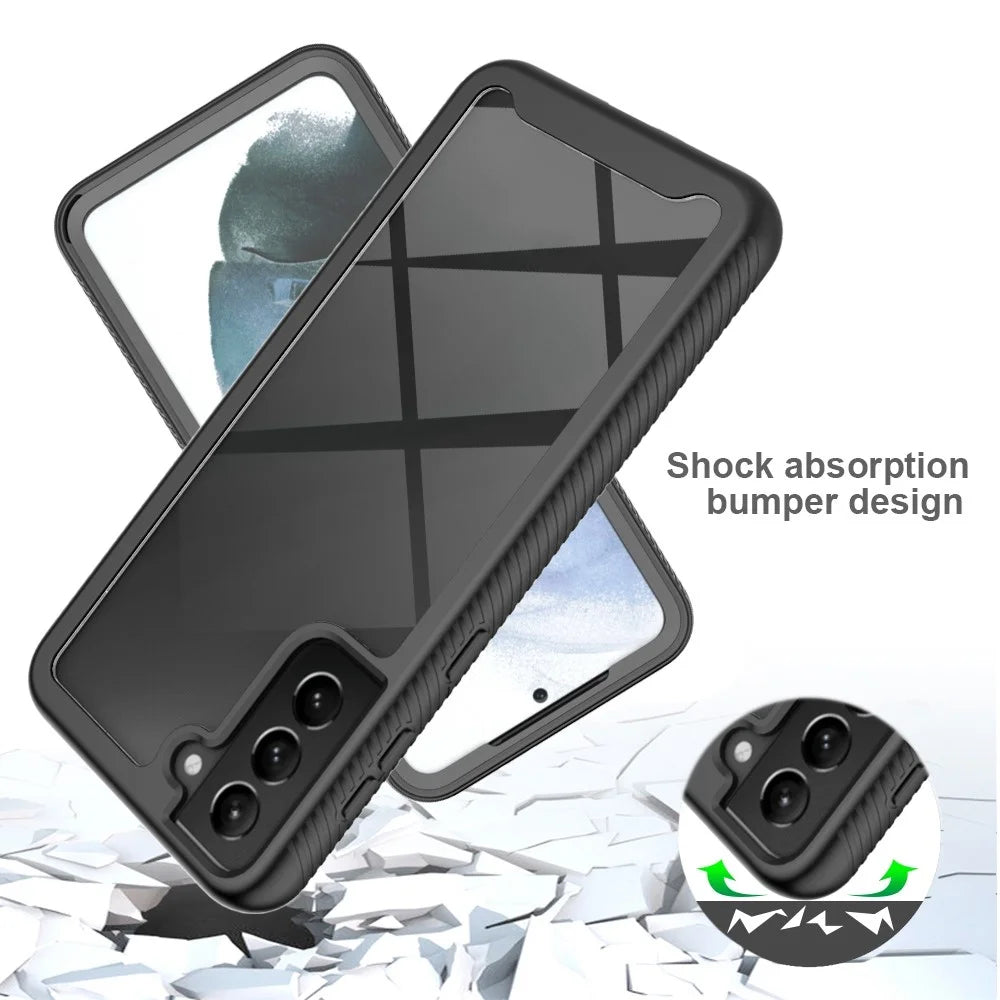 For Samsung Galaxy S21 4G / 5G Full Protection Phone Case Hard PC + Soft TPU Hybrid Cover with PET Screen Protector - Black - 4