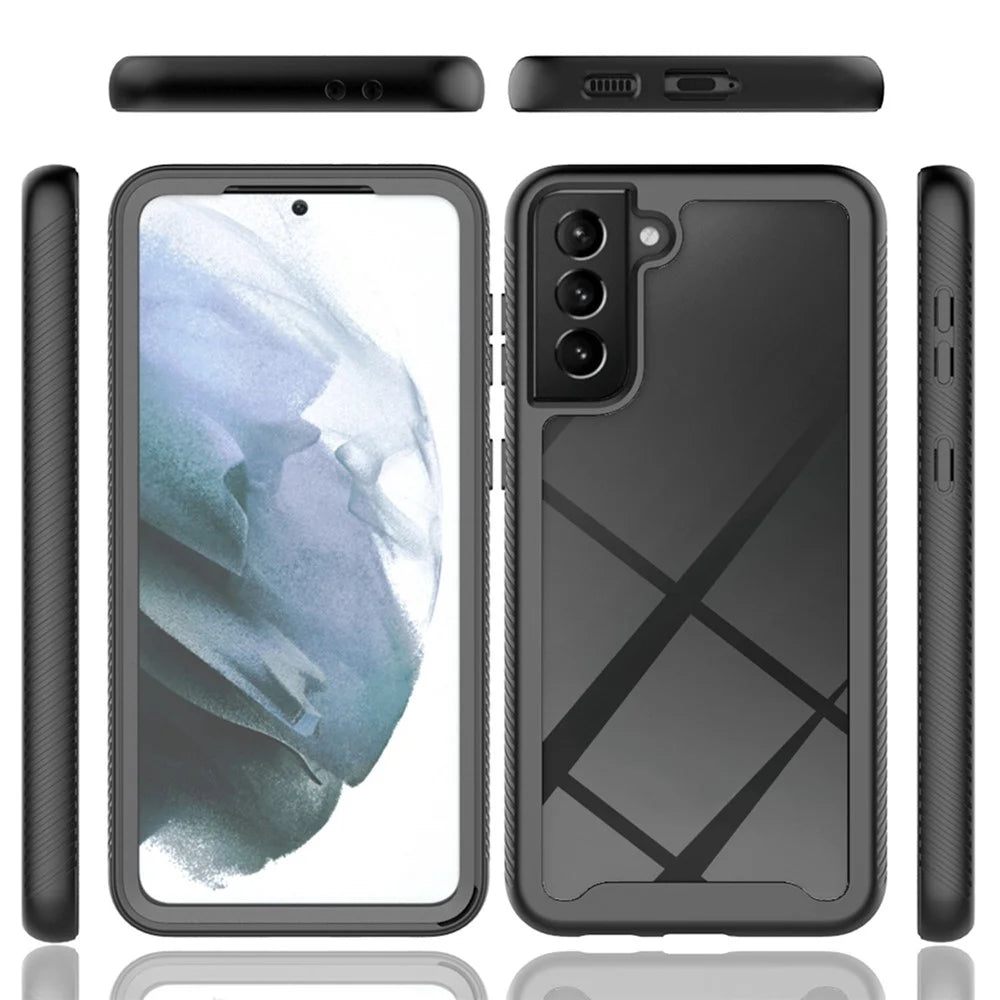 For Samsung Galaxy S21 4G / 5G Full Protection Phone Case Hard PC + Soft TPU Hybrid Cover with PET Screen Protector - Black - 6