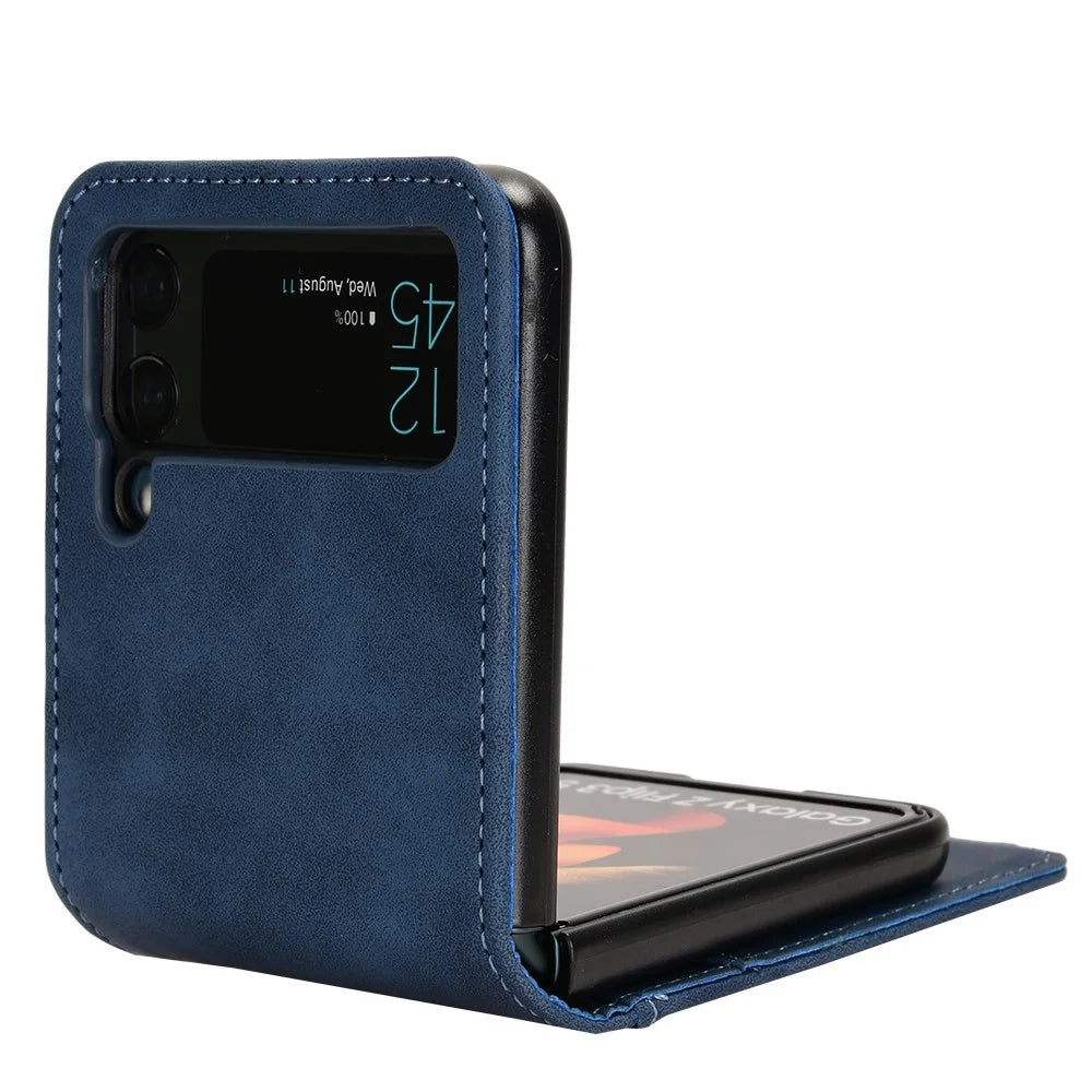 Skin-touch Phone Case for Samsung Galaxy Z Flip4 5G, Separable Design Wallet Card Holder Leather Coated PC Cover - Blue - 4