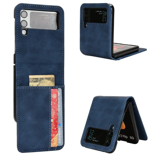 For Samsung Galaxy Z Flip3 5G Separable Design Wallet Phone Case Skin-touch PU Leather Coated PC Card Holder Cover - Blue - 1