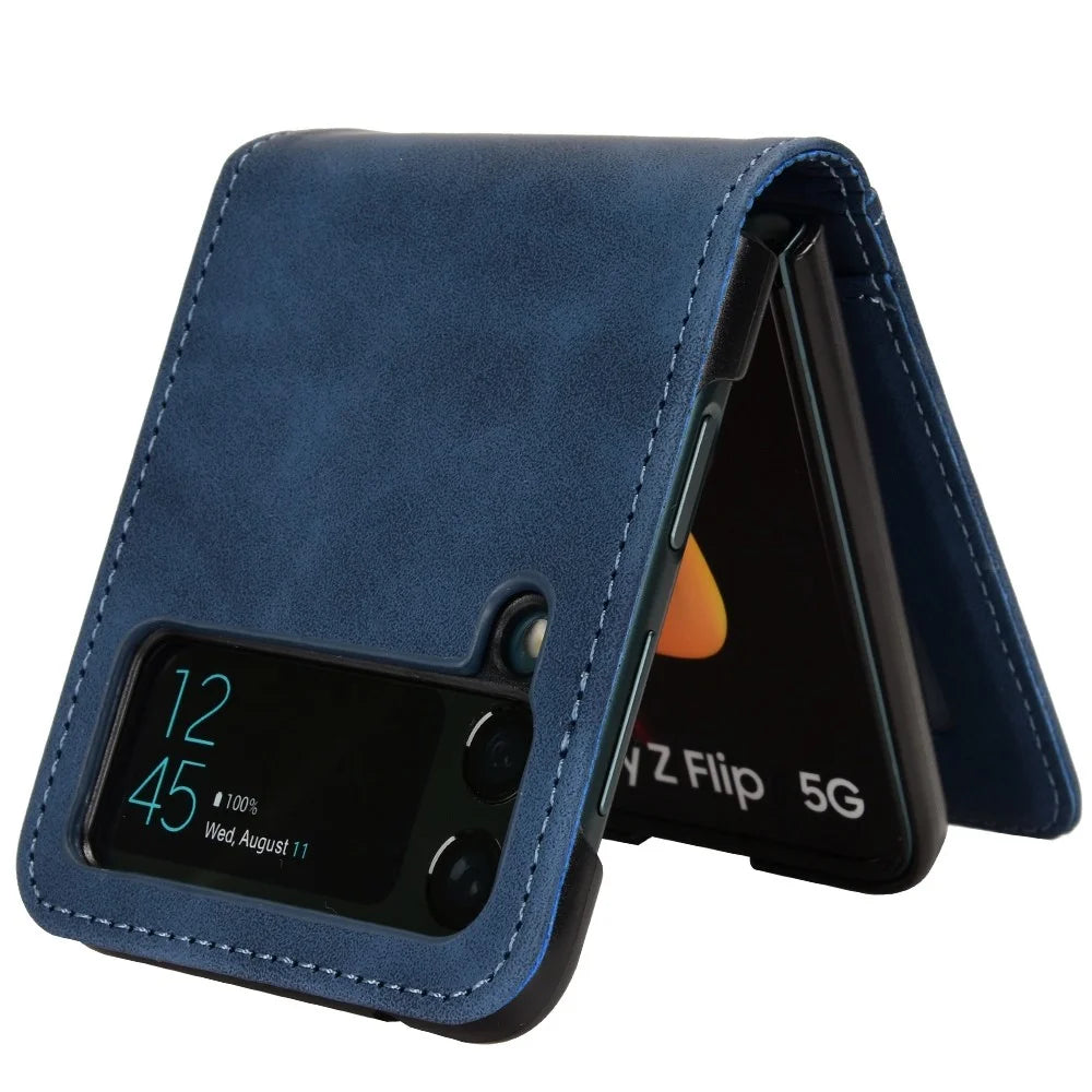 For Samsung Galaxy Z Flip3 5G Separable Design Wallet Phone Case Skin-touch PU Leather Coated PC Card Holder Cover - Blue - 3