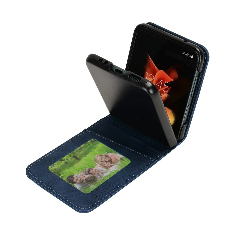 For Samsung Galaxy Z Flip3 5G Separable Design Wallet Phone Case Skin-touch PU Leather Coated PC Card Holder Cover - Blue - 5