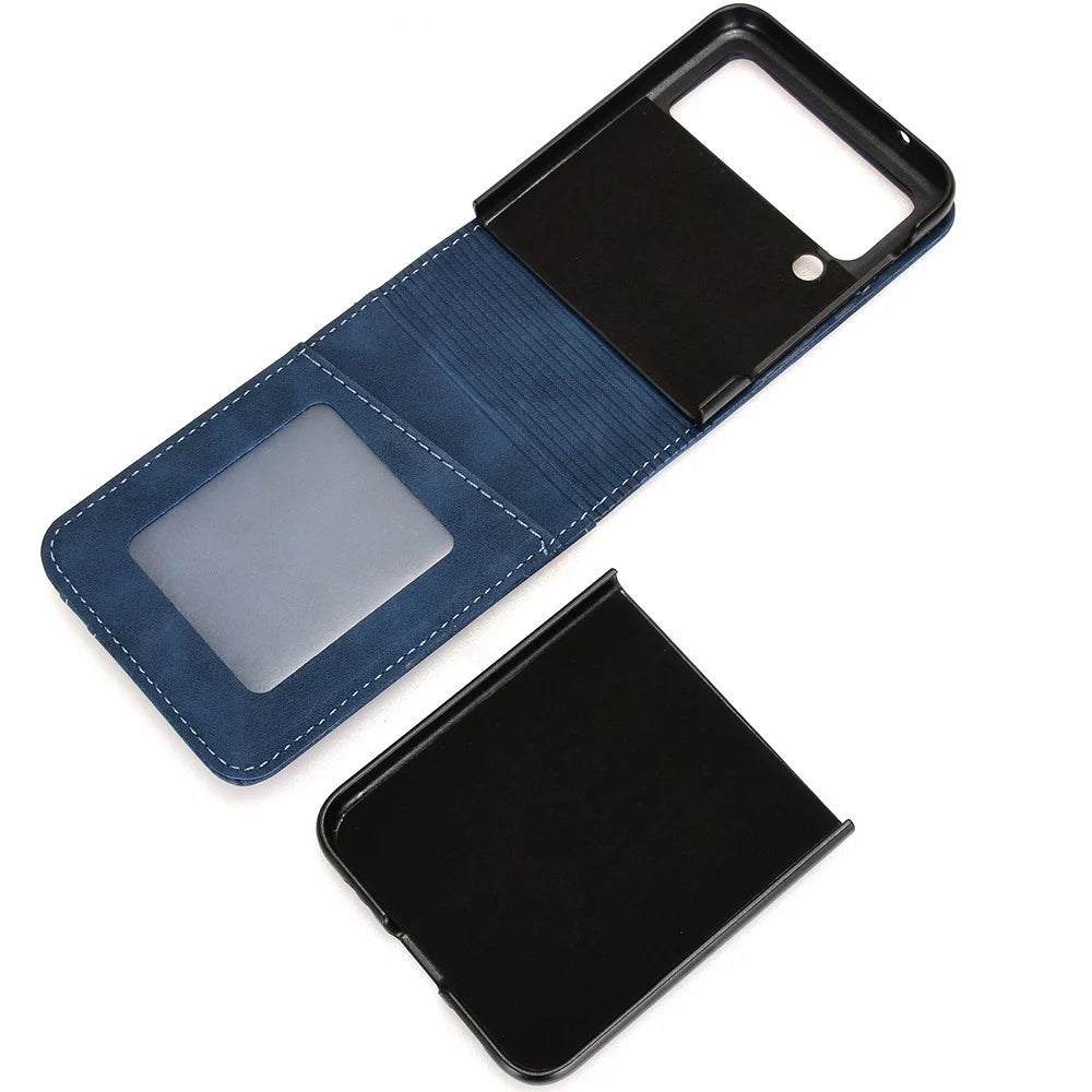 For Samsung Galaxy Z Flip3 5G Separable Design Wallet Phone Case Skin-touch PU Leather Coated PC Card Holder Cover - Blue - 6