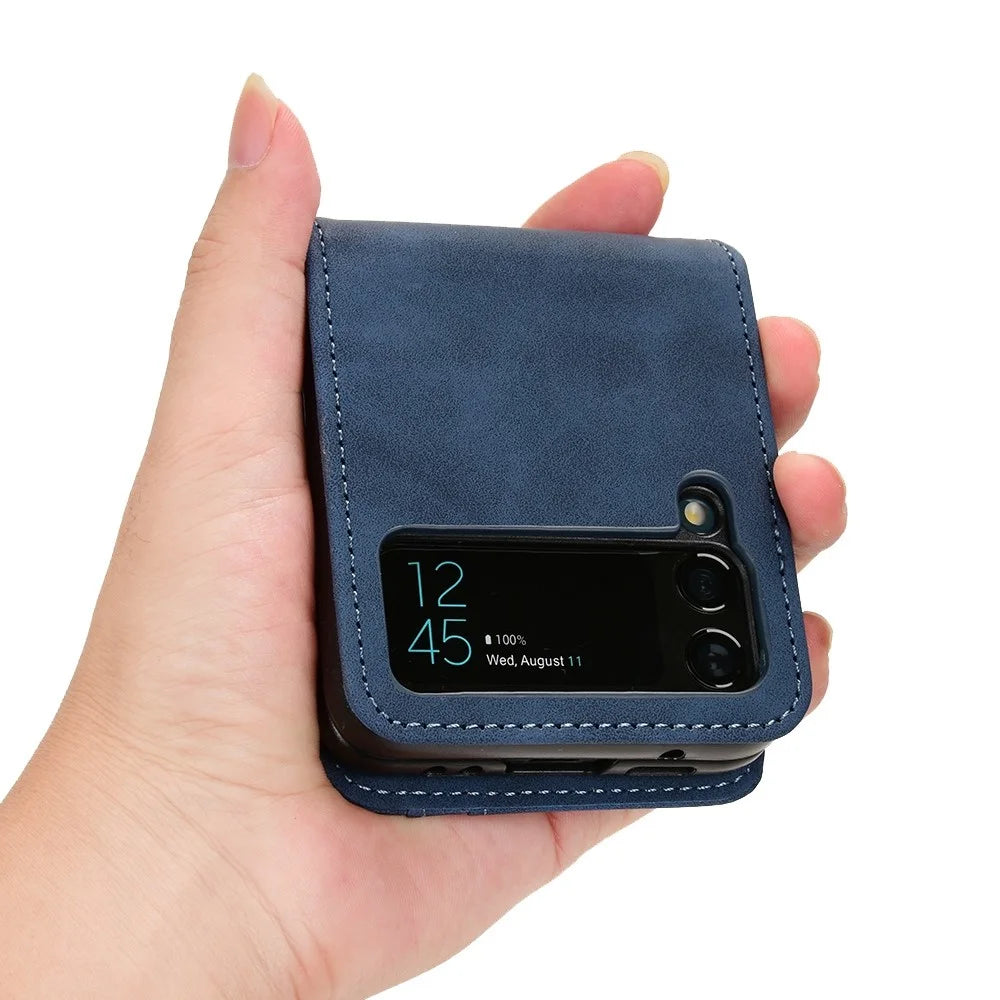 For Samsung Galaxy Z Flip3 5G Separable Design Wallet Phone Case Skin-touch PU Leather Coated PC Card Holder Cover - Blue - 7
