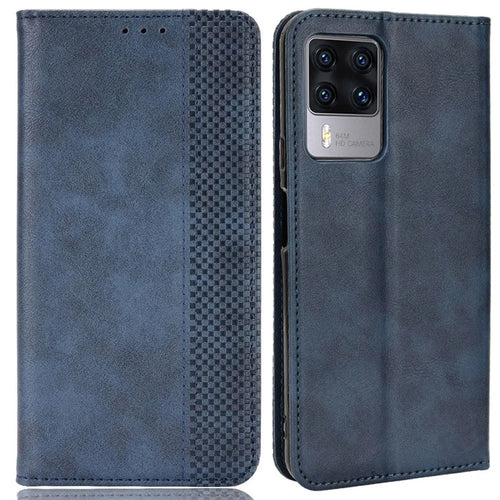 For Cubot X50 Vintage PU Leather Magnetic Cell Phone Case Wallet Stand Feature Flip Folio Protector - Blue - 1