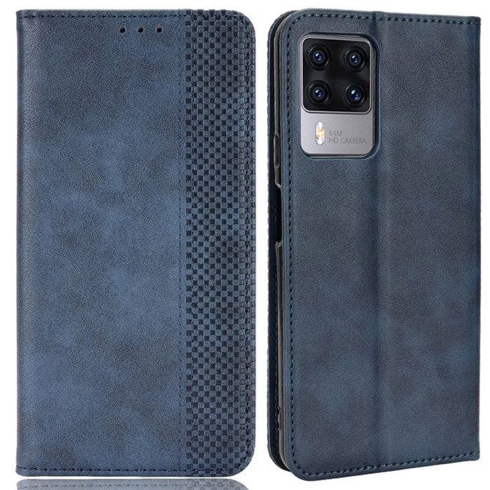 For Cubot X50 Vintage PU Leather Magnetic Cell Phone Case Wallet Stand Feature Flip Folio Protector - Blue - 1