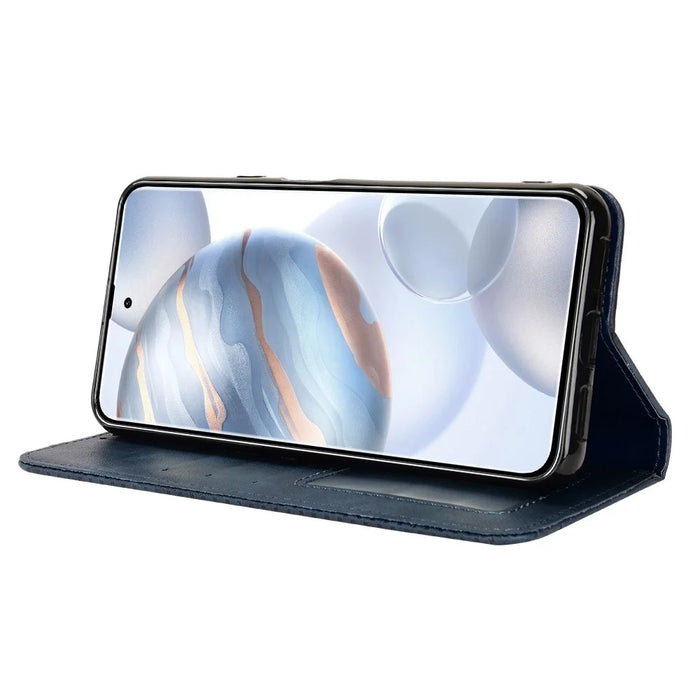 For Cubot X50 Vintage PU Leather Magnetic Cell Phone Case Wallet Stand Feature Flip Folio Protector - Blue - 3