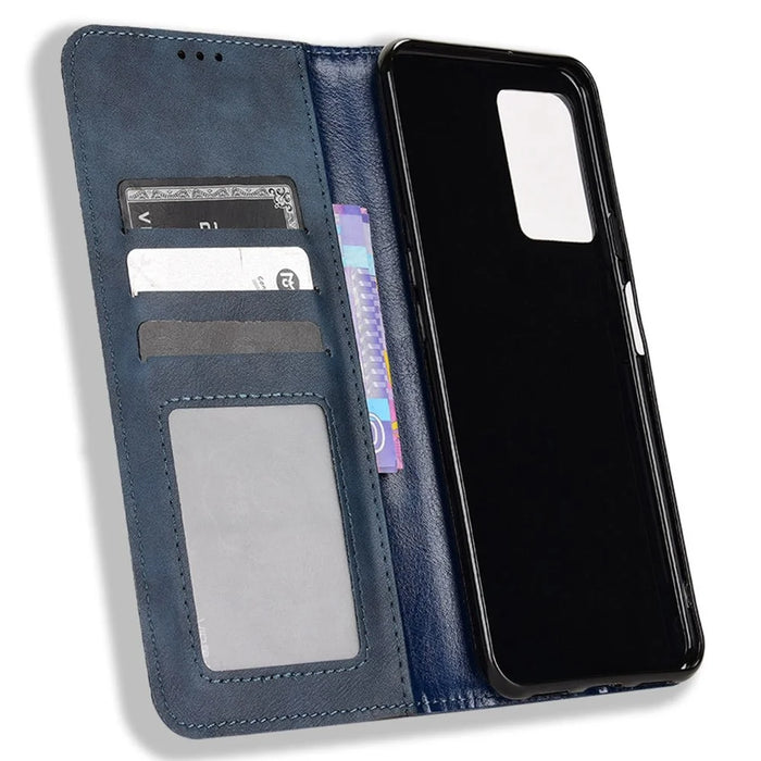 For Cubot X50 Vintage PU Leather Magnetic Cell Phone Case Wallet Stand Feature Flip Folio Protector - Blue - 4
