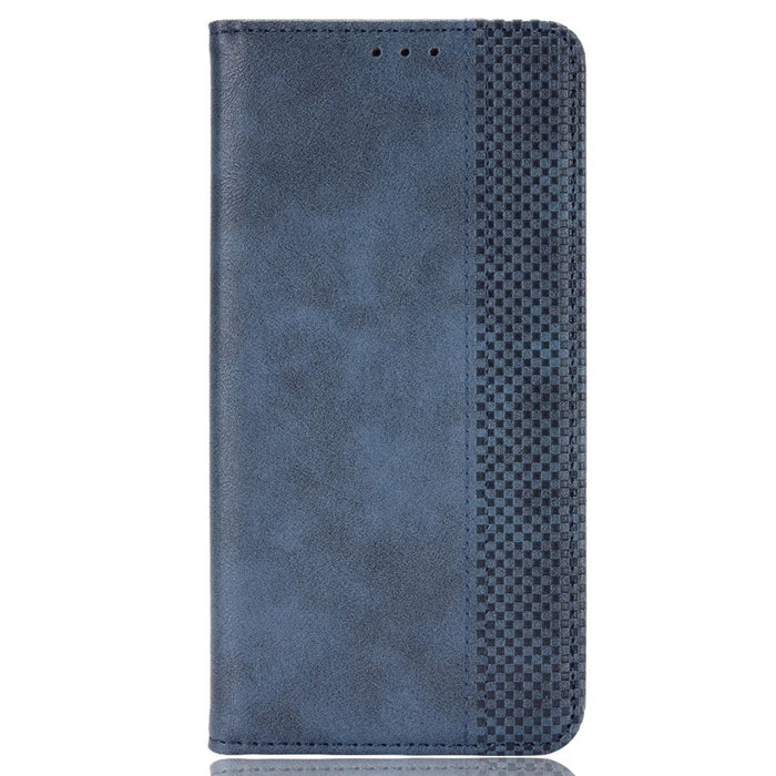 For Cubot X50 Vintage PU Leather Magnetic Cell Phone Case Wallet Stand Feature Flip Folio Protector - Blue - 6