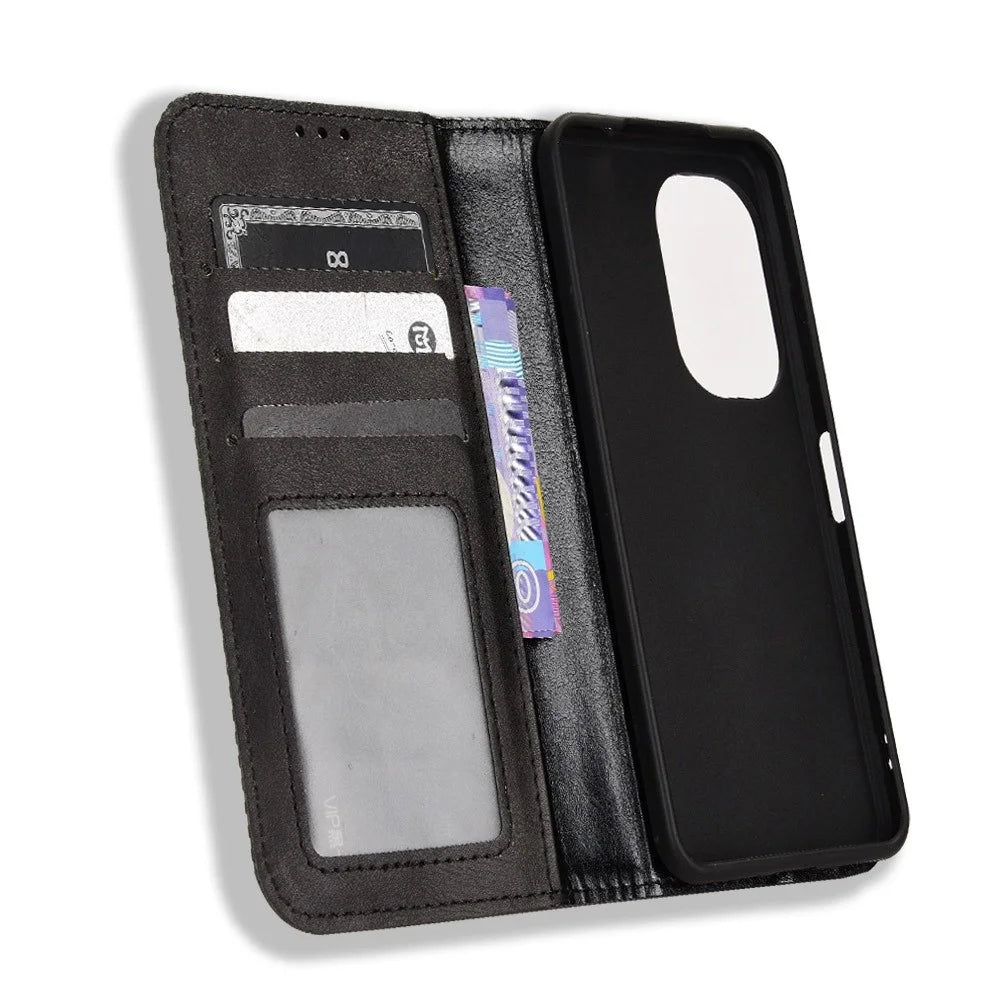 For Asus Zenfone 10 5G / 9 5G Vintage PU Leather Shockproof Mobile Phone Case Stand Auto Absorbed Shell with Wallet - Black - 4