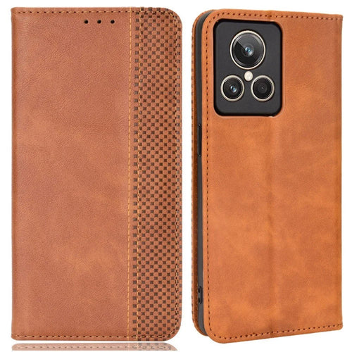 For Realme GT2 Explorer Master 5G Anti-scratch Vintage PU Leather+TPU Phone Case Auto Absorbed Shell with Stand Wallet - Brown - 1