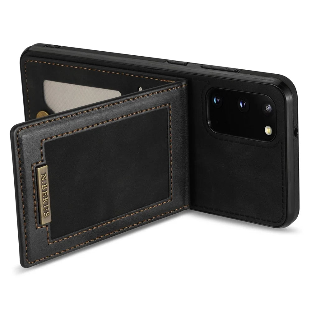 N.BEKUS Anti-fall Phone Case For Samsung Galaxy S20 FE / S20 FE 5G / S20 FE 2022 / S20 Lite, Vertical Card Holder Kickstand PU Leather+TPU RFID Blocking Phone Cover - Black - 3