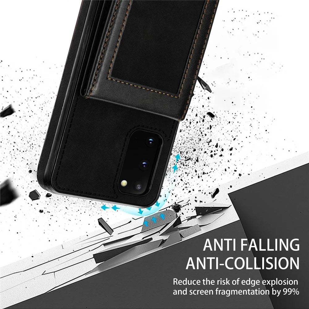 N.BEKUS Anti-fall Phone Case For Samsung Galaxy S20 FE / S20 FE 5G / S20 FE 2022 / S20 Lite, Vertical Card Holder Kickstand PU Leather+TPU RFID Blocking Phone Cover - Black - 6