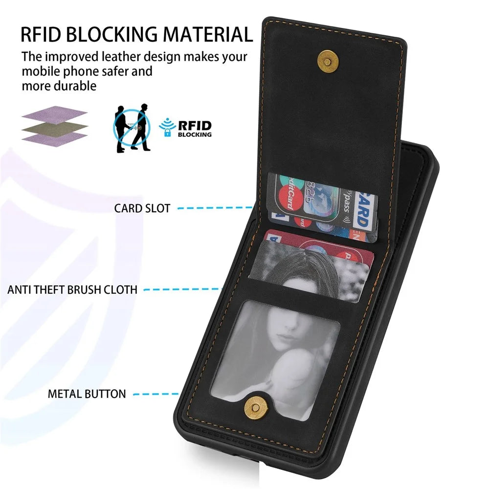N.BEKUS Anti-fall Phone Case For Samsung Galaxy S20 FE / S20 FE 5G / S20 FE 2022 / S20 Lite, Vertical Card Holder Kickstand PU Leather+TPU RFID Blocking Phone Cover - Black - 7