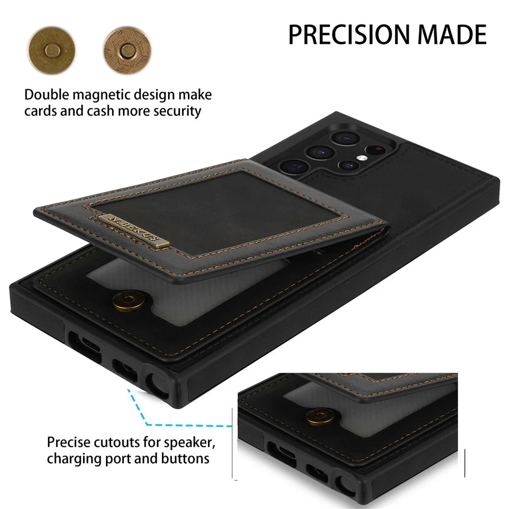 N.BEKUS for Samsung Galaxy S22 Ultra 5G Shockproof Vertical Phone Case Card Holder Kickstand PU Leather+TPU RFID Blocking Anti-wear Phone Cover - Black - 4