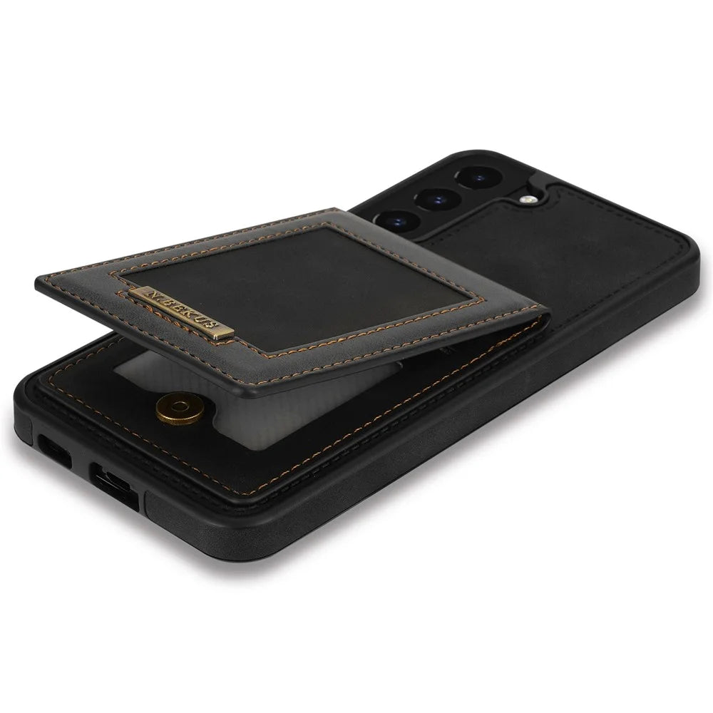 N.BEKUS RFID Blocking Back Cover Kickstand for Samsung Galaxy S21 FE 5G, Well-protected Vertical Phone Case Card Holder PU Leather+TPU Phone Shell - Black - 4