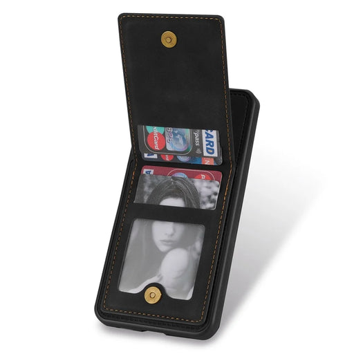 N.BEKUS Anti-drop Phone Case For Samsung Galaxy S22 5G, Well-protected PU Leather+TPU RFID Blocking Phone Cover Vertical Card Holder Kickstand - Black - 2