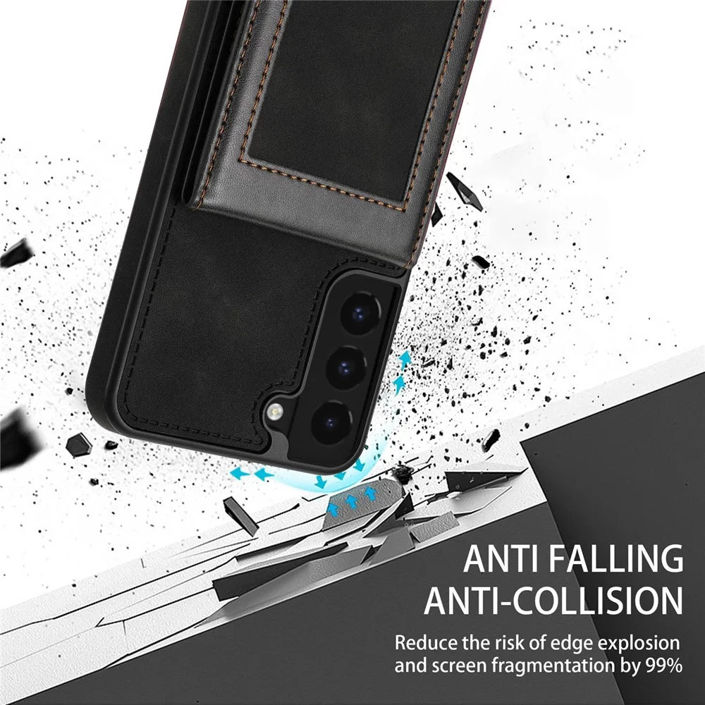 N.BEKUS Anti-drop Phone Case For Samsung Galaxy S22 5G, Well-protected PU Leather+TPU RFID Blocking Phone Cover Vertical Card Holder Kickstand - Black - 6