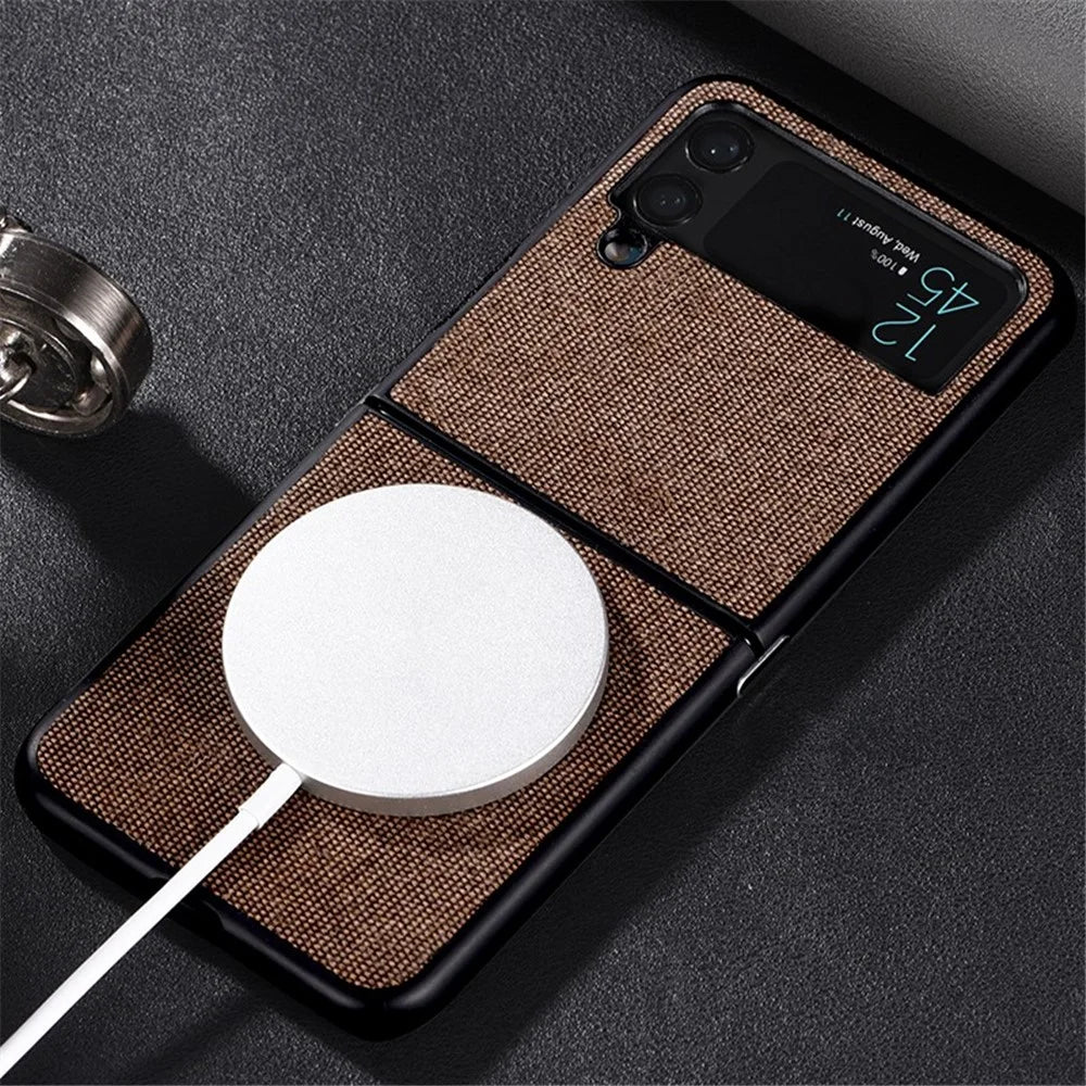 For Samsung Galaxy Z Flip4 5G Cloth Texture Leather Coated PC Phone Case Magnetic Wireless Charging Folding Cover - Brown - 2