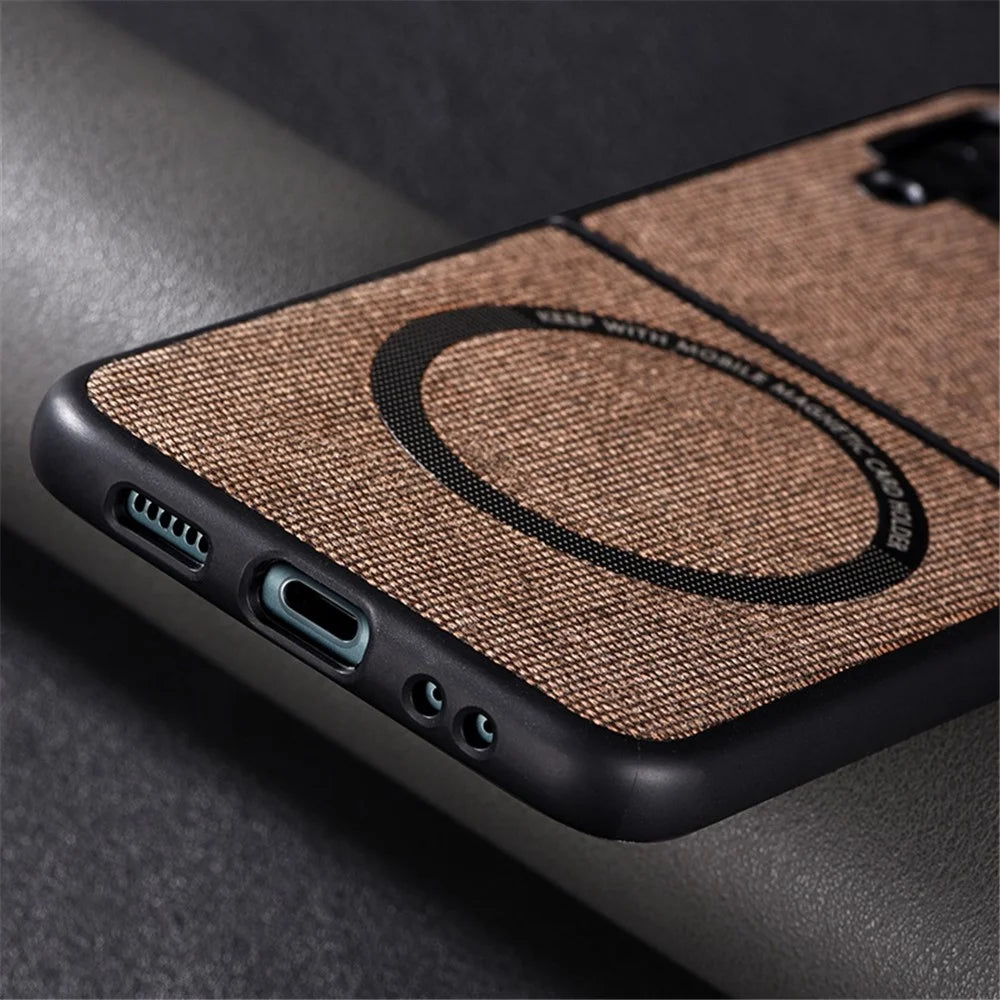 For Samsung Galaxy Z Flip4 5G Cloth Texture Leather Coated PC Phone Case Magnetic Wireless Charging Folding Cover - Brown - 5