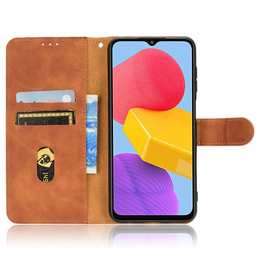 For Samsung Galaxy M13 4G Skin-Touch Feeling Full Protection PU Leather Case Stand Wallet Magnetic Clasp Phone Cover - Brown - 2