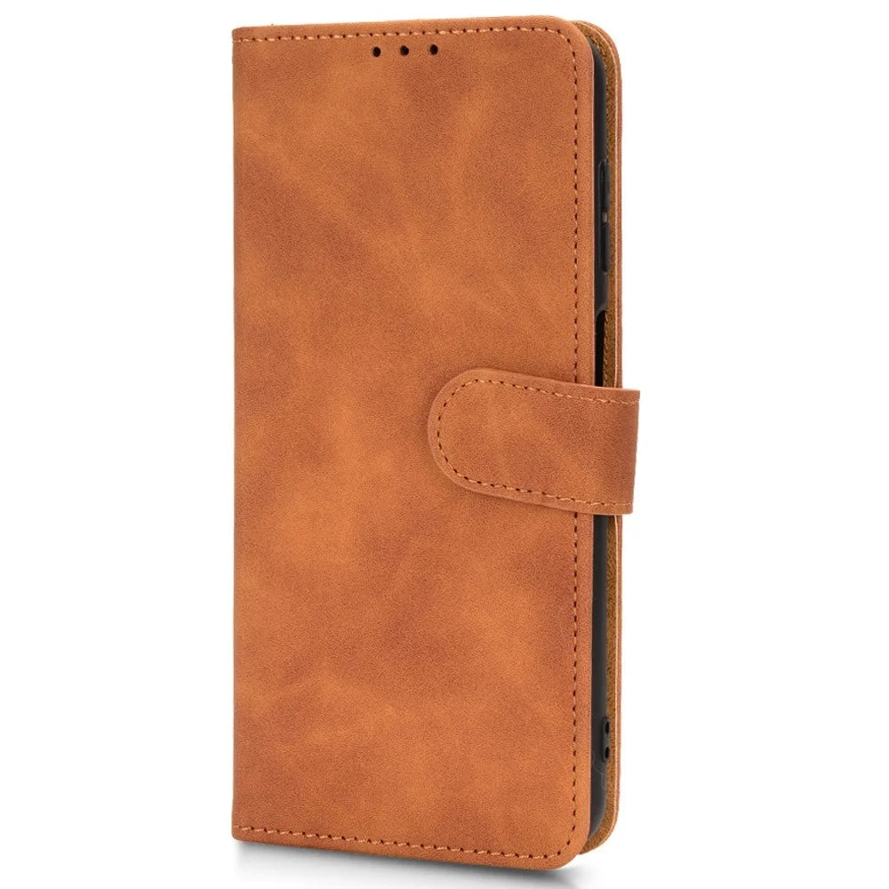 For Samsung Galaxy M13 4G Skin-Touch Feeling Full Protection PU Leather Case Stand Wallet Magnetic Clasp Phone Cover - Brown - 5