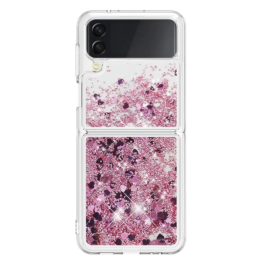For Samsung Galaxy Z Flip4 5GTPU Case Glitter Quicksand Shockproof Phone Back Cover - Rose Gold  /  Hearts - 2