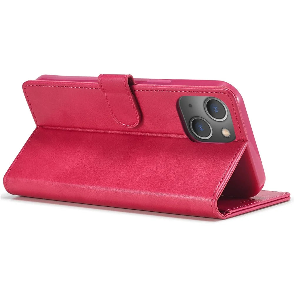 LC.IMEEKE For iPhone 14 6.1 inch Flip Folio Book PU Leather Case Wallet Stand Shockproof TPU Inner Shell Phone Cover - Rose - 3