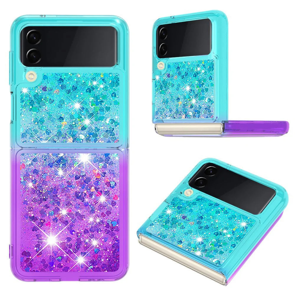 For Samsung Galaxy Z Flip4 5G TPU Case Gradient Quicksand Phone Back Cover - Sky Blue / Purple - 1