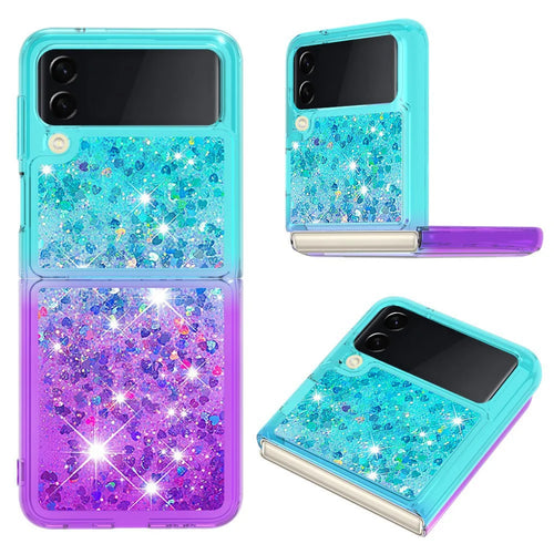 For Samsung Galaxy Z Flip4 5G TPU Case Gradient Quicksand Phone Back Cover - Sky Blue / Purple - 1