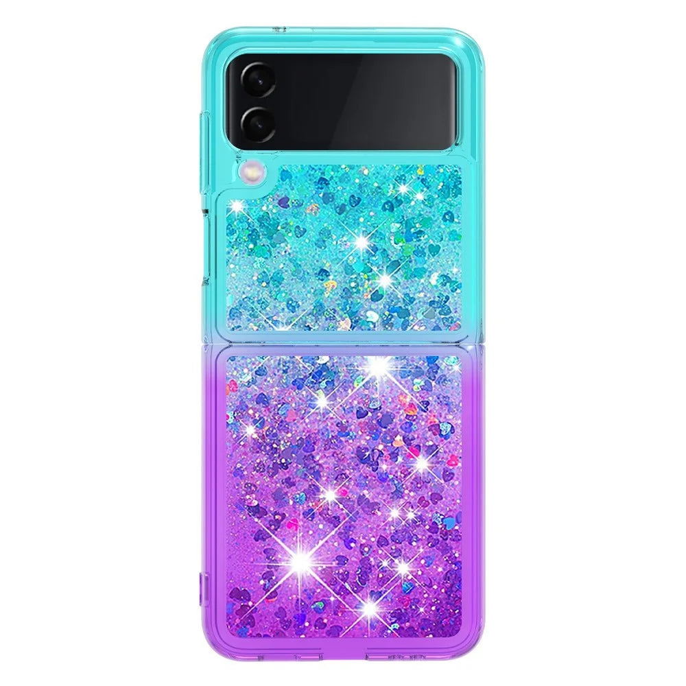 For Samsung Galaxy Z Flip4 5G TPU Case Gradient Quicksand Phone Back Cover - Sky Blue / Purple - 2