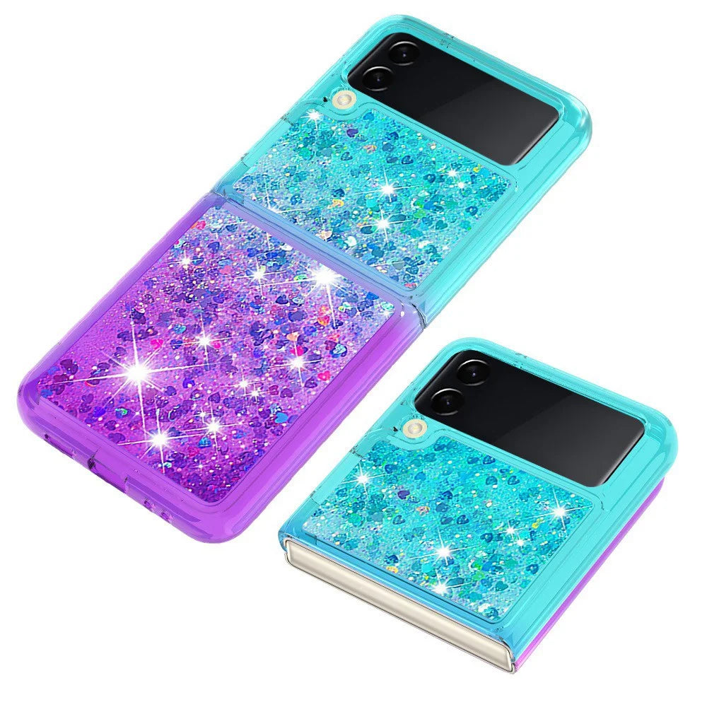 For Samsung Galaxy Z Flip4 5G TPU Case Gradient Quicksand Phone Back Cover - Sky Blue / Purple - 3