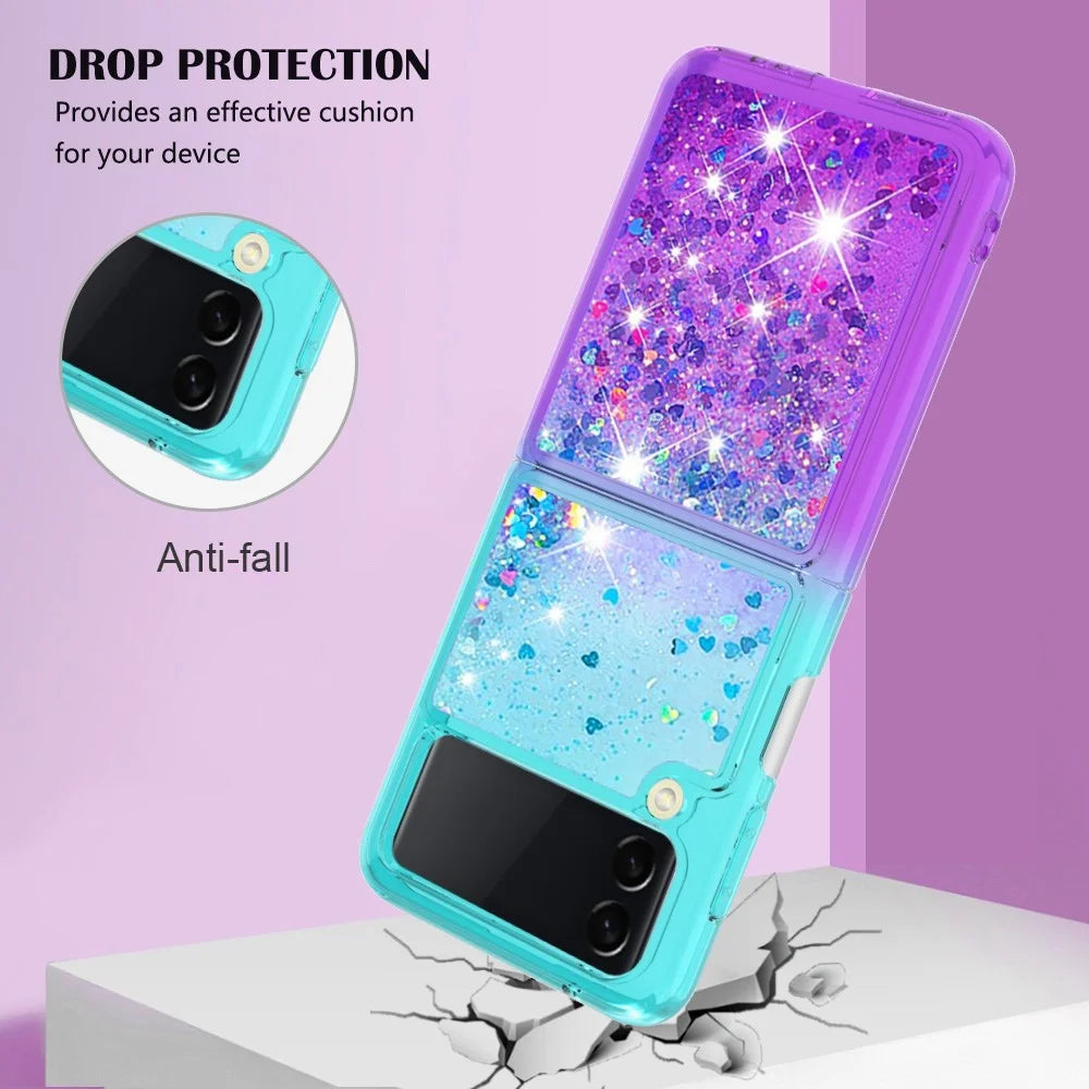 For Samsung Galaxy Z Flip4 5G TPU Case Gradient Quicksand Phone Back Cover - Sky Blue / Purple - 4