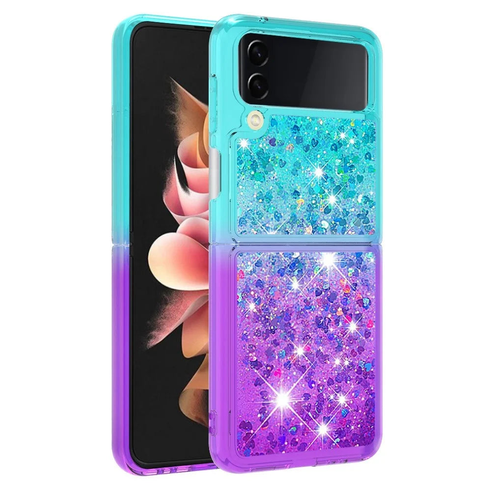 For Samsung Galaxy Z Flip4 5G TPU Case Gradient Quicksand Phone Back Cover - Sky Blue / Purple - 6