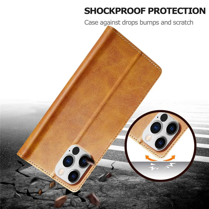 LC.IMEEKE For iPhone 14 Pro 6.1 inch PU Leather Flip Folio Case Wallet Style Magnetic Closure Stand Cover - Light Brown - 5