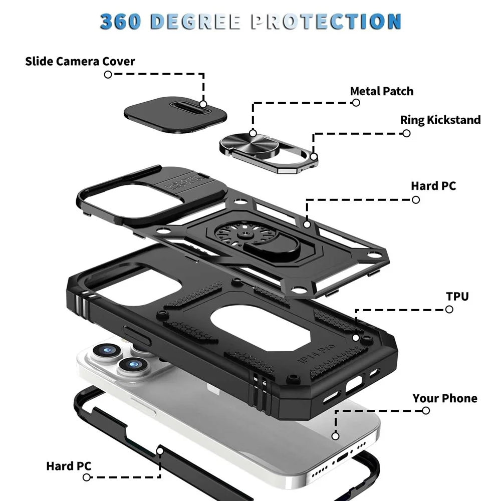 For iPhone 14 Pro Max 6.7 inch Phone Shell PC+TPU Sliding Camera Lens Cover Design Case with Kickstand / Card Slot - Black - 3